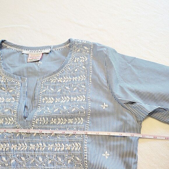 Gretchen Scott The Brooks Tunic Preppy Coastal Resortwear Blue Embroidered LARGE - Picture 11 of 11